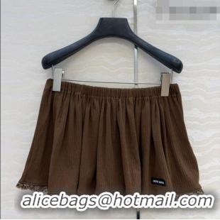 Stylish Discount Miu Miu Cotton Knit Mini Skirt with Lace Trim MM042323 Brown 2026