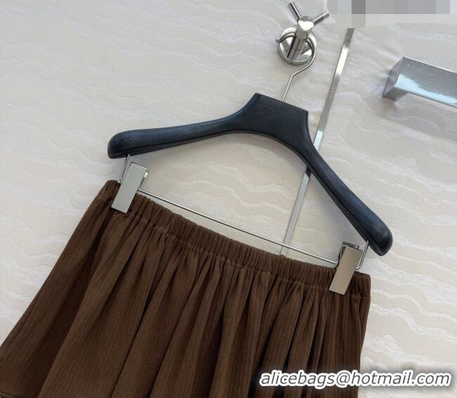 Stylish Discount Miu Miu Cotton Knit Mini Skirt with Lace Trim MM042323 Brown 2026