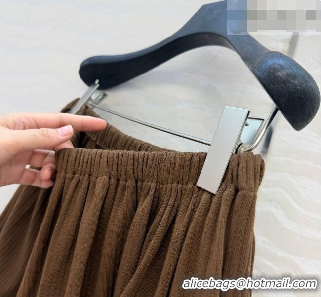 Stylish Discount Miu Miu Cotton Knit Mini Skirt with Lace Trim MM042323 Brown 2026