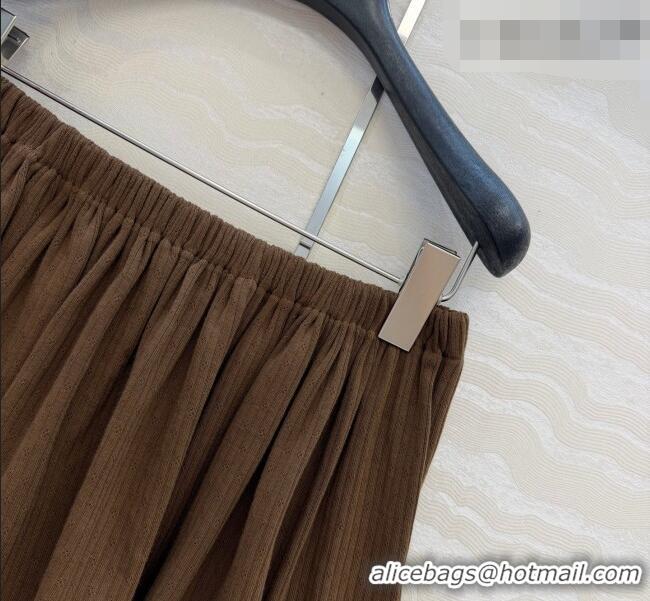 Stylish Discount Miu Miu Cotton Knit Mini Skirt with Lace Trim MM042323 Brown 2026