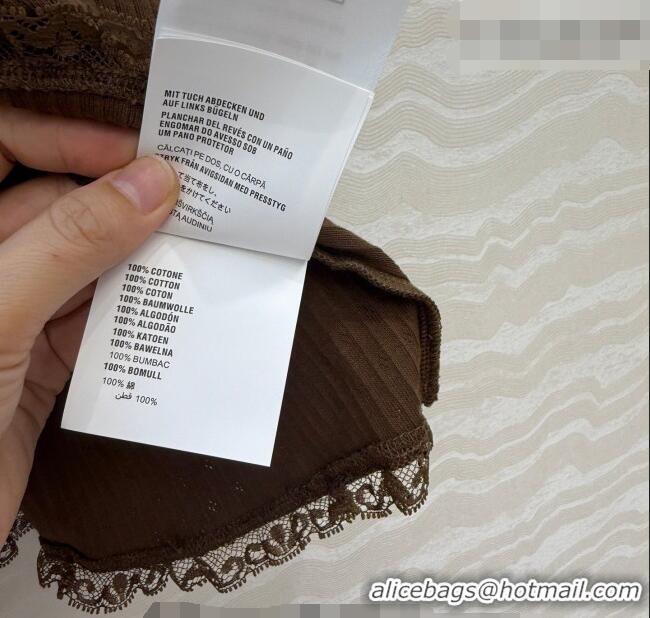 Stylish Discount Miu Miu Cotton Knit Mini Skirt with Lace Trim MM042323 Brown 2026