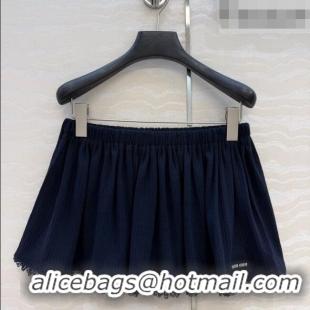 Good Taste Miu Miu Cotton Knit Mini Skirt with Lace Trim MM042323 Blue 2026