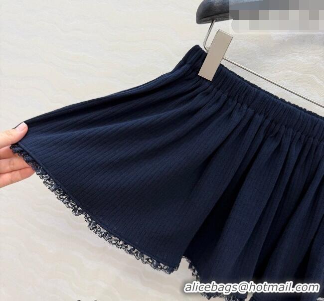 Good Taste Miu Miu Cotton Knit Mini Skirt with Lace Trim MM042323 Blue 2026