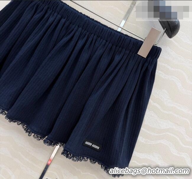 Good Taste Miu Miu Cotton Knit Mini Skirt with Lace Trim MM042323 Blue 2026