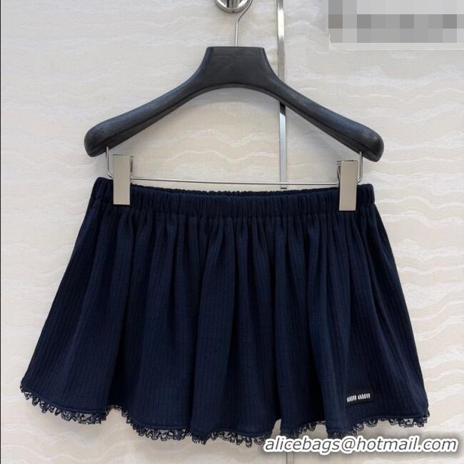 Good Taste Miu Miu Cotton Knit Mini Skirt with Lace Trim MM042323 Blue 2026