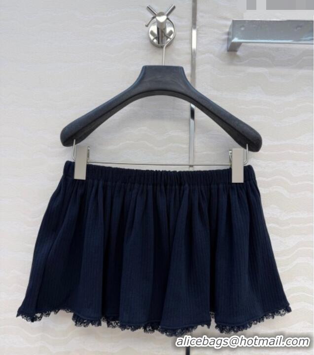 Good Taste Miu Miu Cotton Knit Mini Skirt with Lace Trim MM042323 Blue 2026