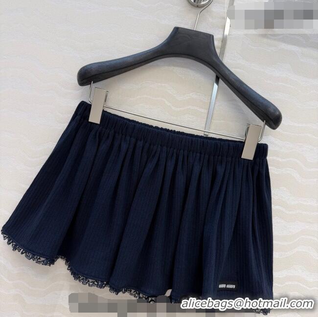 Good Taste Miu Miu Cotton Knit Mini Skirt with Lace Trim MM042323 Blue 2026