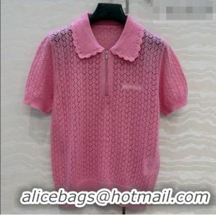Top Grade Miu Miu Cashmere & Silk Short-sleeved Sweater CH081223 Pink 2026