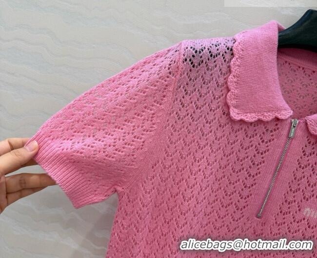 Top Grade Miu Miu Cashmere & Silk Short-sleeved Sweater CH081223 Pink 2026