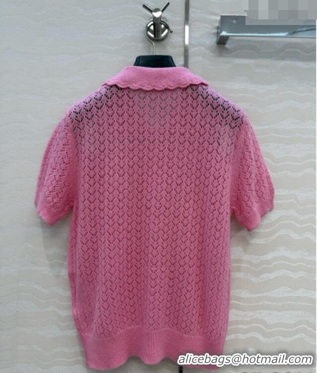 Top Grade Miu Miu Cashmere & Silk Short-sleeved Sweater CH081223 Pink 2026