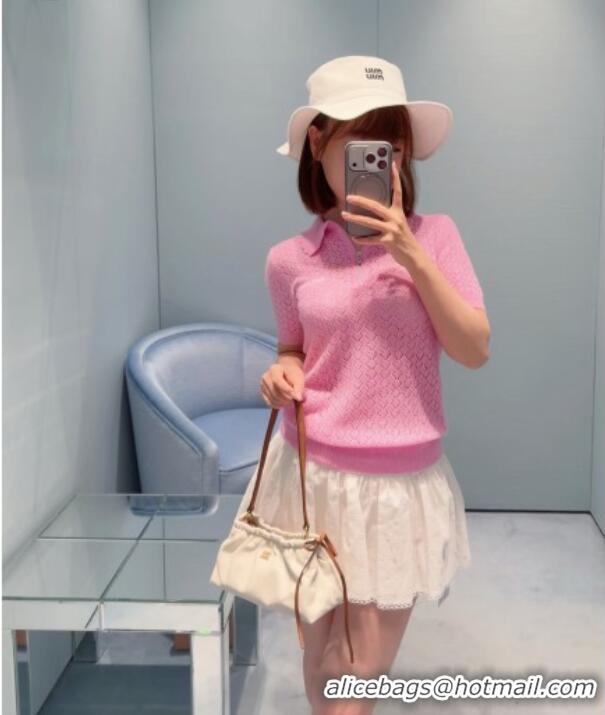 Top Grade Miu Miu Cashmere & Silk Short-sleeved Sweater CH081223 Pink 2026