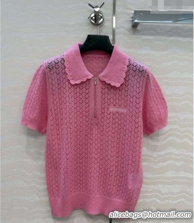 Top Grade Miu Miu Cashmere & Silk Short-sleeved Sweater CH081223 Pink 2026