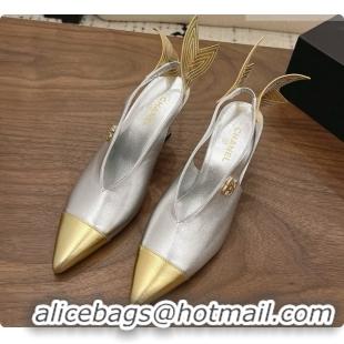 Good Looking Chanel Metallic Leather Slingbacks 7.5cm Heel G47323 Silver 2026