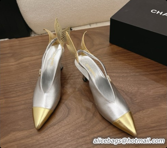 Good Looking Chanel Metallic Leather Slingbacks 7.5cm Heel G47323 Silver 2026