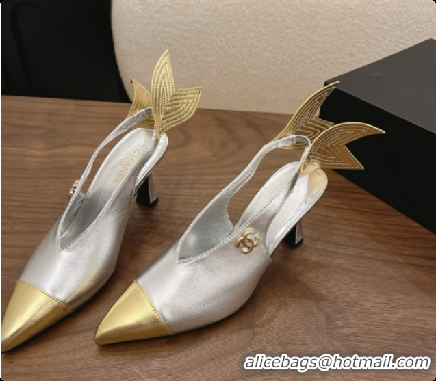Good Looking Chanel Metallic Leather Slingbacks 7.5cm Heel G47323 Silver 2026