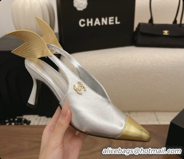 Good Looking Chanel Metallic Leather Slingbacks 7.5cm Heel G47323 Silver 2026