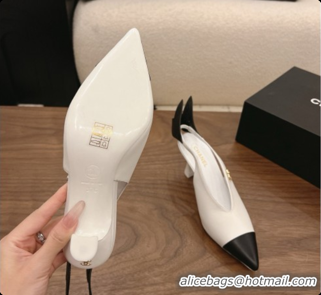Stylish Chanel Lambskin Slingbacks 7.5cm Heel G47323 White 2026