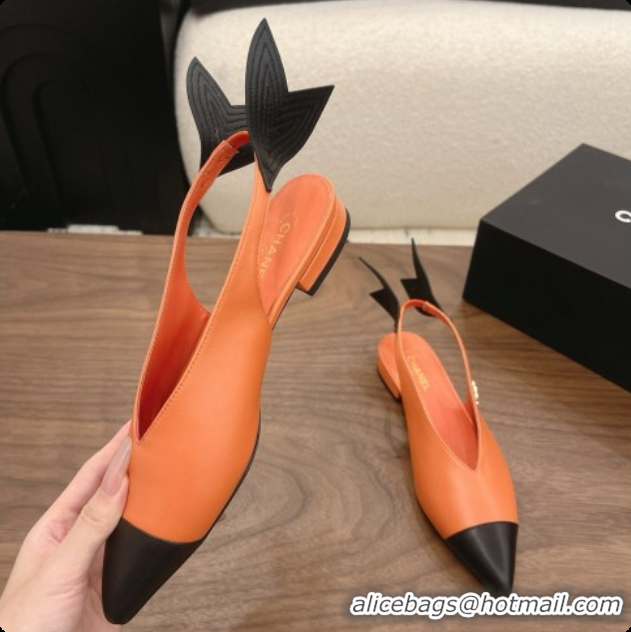 Duplicate Chanel Lambskin Slingbacks Flat CH072864 Orange 2026