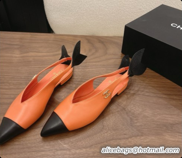 Duplicate Chanel Lambskin Slingbacks Flat CH072864 Orange 2026
