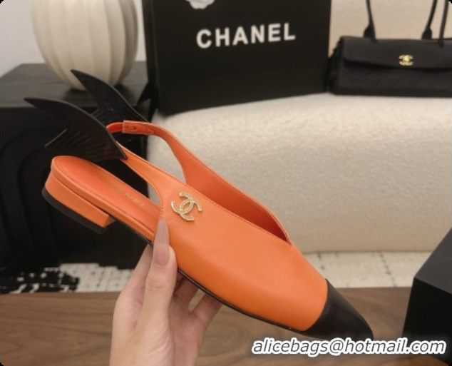 Duplicate Chanel Lambskin Slingbacks Flat CH072864 Orange 2026