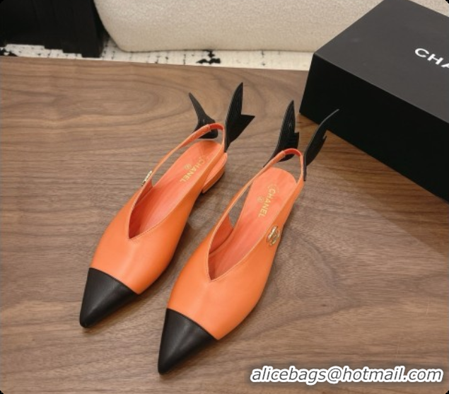 Duplicate Chanel Lambskin Slingbacks Flat CH072864 Orange 2026