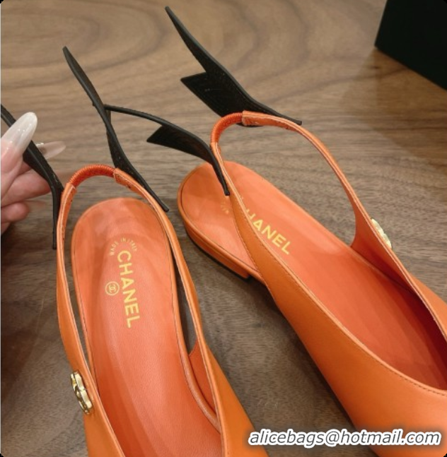 Duplicate Chanel Lambskin Slingbacks Flat CH072864 Orange 2026