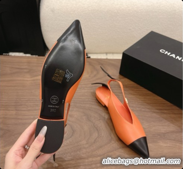 Duplicate Chanel Lambskin Slingbacks Flat CH072864 Orange 2026