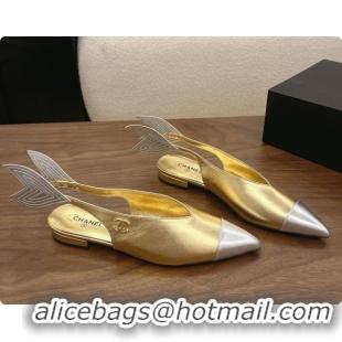 Charming Chanel Metallic Leather Slingbacks Flat CH072866 Gold 2026
