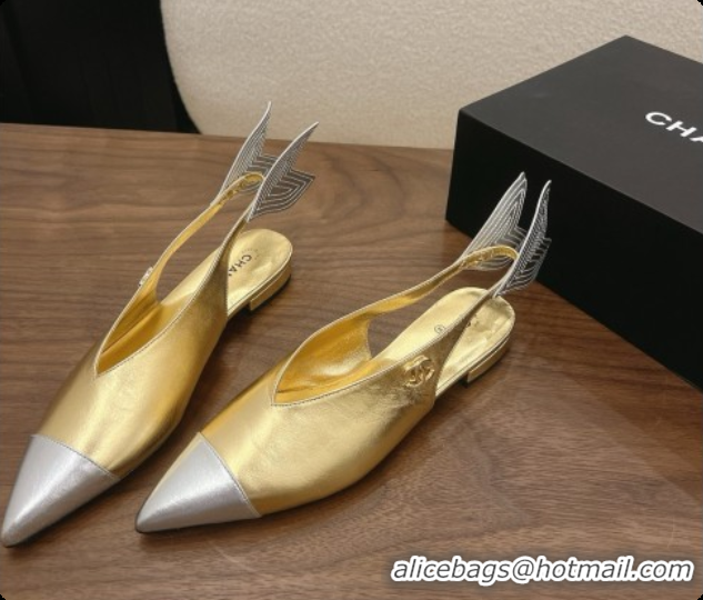 Charming Chanel Metallic Leather Slingbacks Flat CH072866 Gold 2026