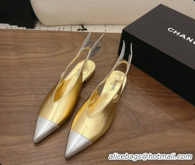 Charming Chanel Metallic Leather Slingbacks Flat CH072866 Gold 2026