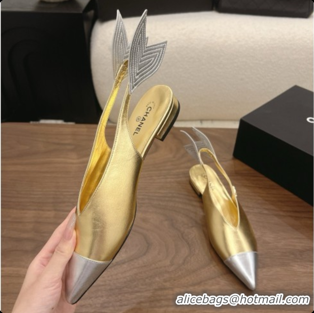 Charming Chanel Metallic Leather Slingbacks Flat CH072866 Gold 2026