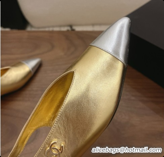 Charming Chanel Metallic Leather Slingbacks Flat CH072866 Gold 2026