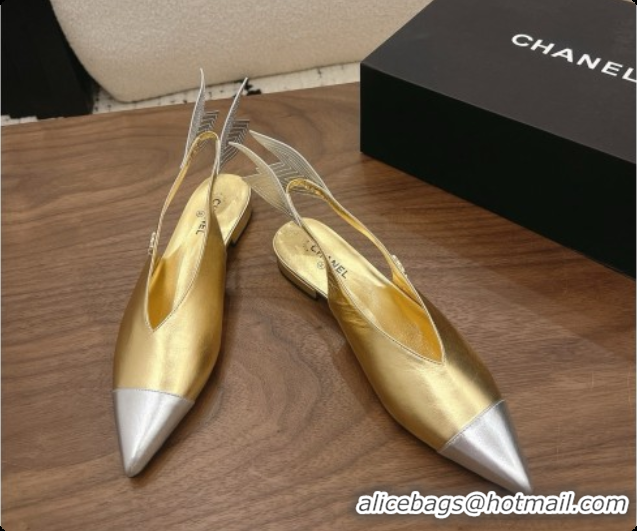 Charming Chanel Metallic Leather Slingbacks Flat CH072866 Gold 2026