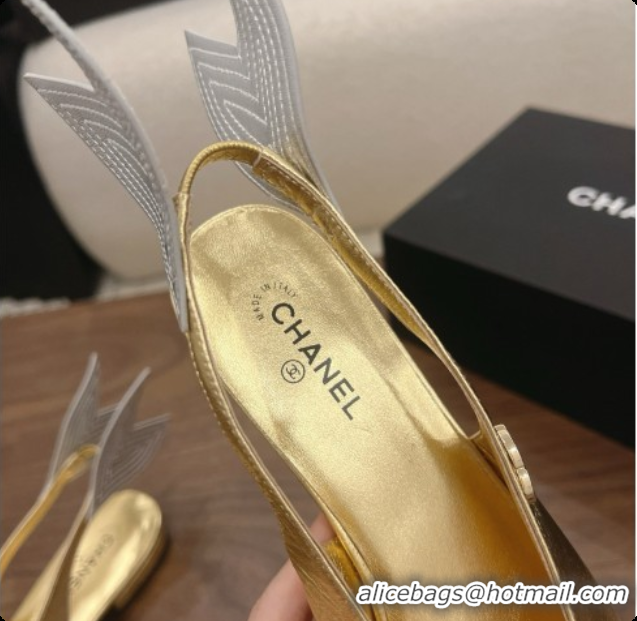 Charming Chanel Metallic Leather Slingbacks Flat CH072866 Gold 2026