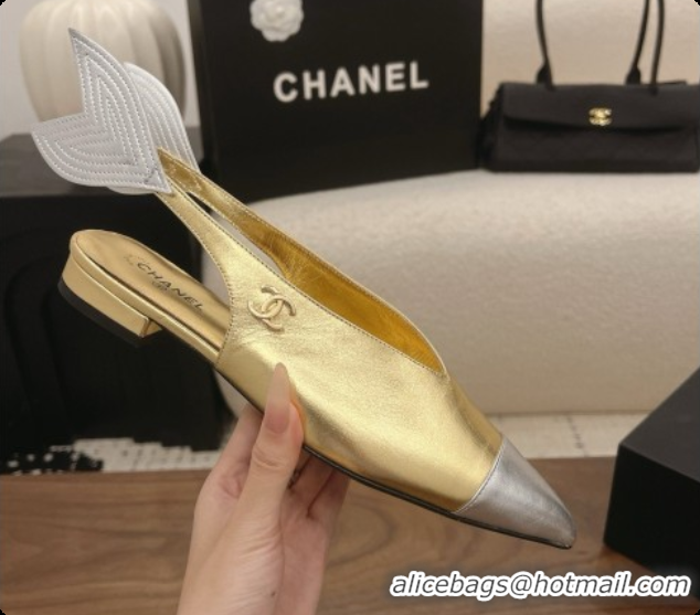 Charming Chanel Metallic Leather Slingbacks Flat CH072866 Gold 2026