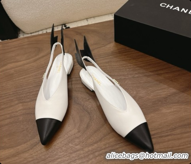 Luxury Chanel Lambskin Slingbacks Flat CH072868 White 2026