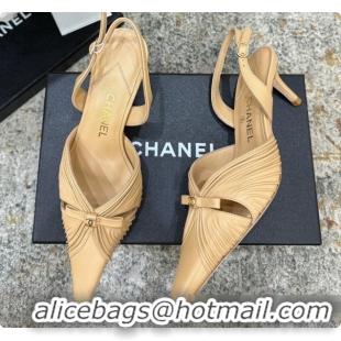 Top Grade Chanel Lambskin Slingbacks CH073157 6.5cm Heel Beige 2026