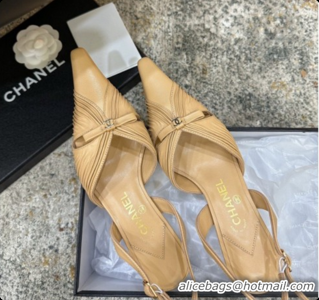 Top Grade Chanel Lambskin Slingbacks CH073157 6.5cm Heel Beige 2026