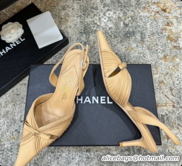 Top Grade Chanel Lambskin Slingbacks CH073157 6.5cm Heel Beige 2026