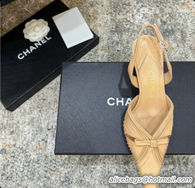 Top Grade Chanel Lambskin Slingbacks CH073157 6.5cm Heel Beige 2026