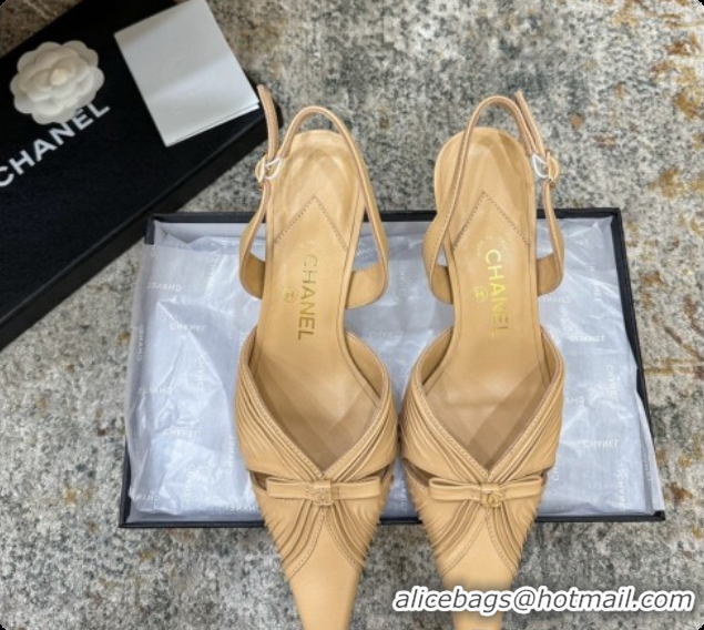 Top Grade Chanel Lambskin Slingbacks CH073157 6.5cm Heel Beige 2026