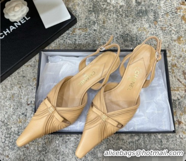 Top Grade Chanel Lambskin Slingbacks CH073157 6.5cm Heel Beige 2026