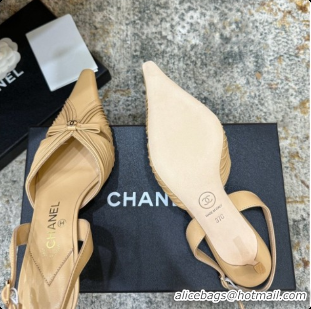 Top Grade Chanel Lambskin Slingbacks CH073157 6.5cm Heel Beige 2026