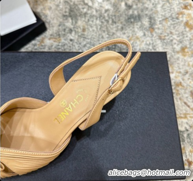 Top Grade Chanel Lambskin Slingbacks CH073157 6.5cm Heel Beige 2026