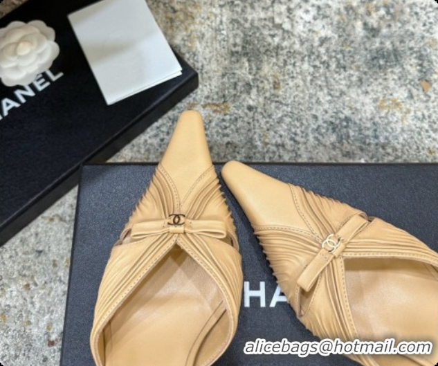Top Grade Chanel Lambskin Slingbacks CH073157 6.5cm Heel Beige 2026
