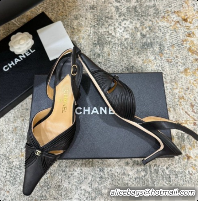 Top Grade Chanel Lambskin Slingbacks CH073158 6.5cm Heel Black 2026