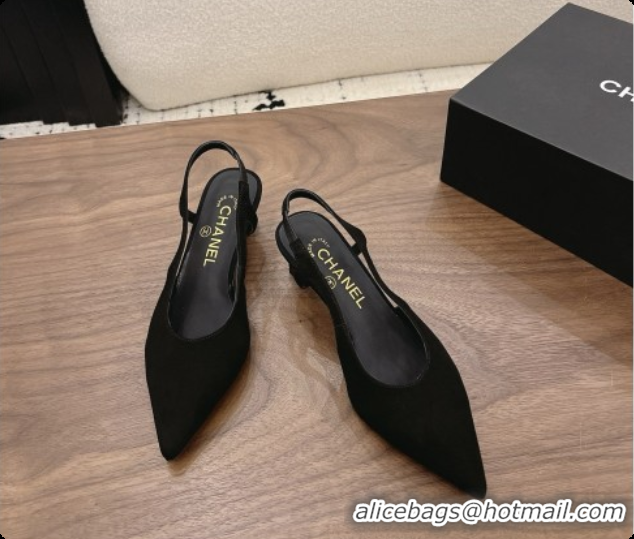 Pretty Style Chanel Suede Slingbacks 6cm Heel G47314 Black 2026