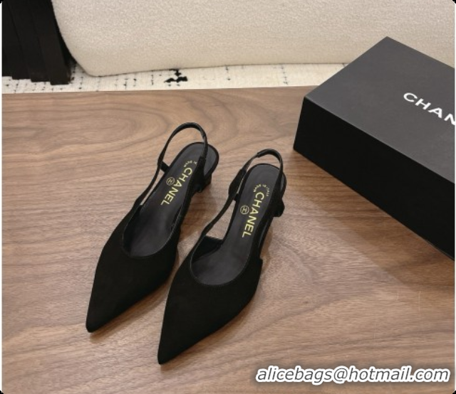 Pretty Style Chanel Suede Slingbacks 6cm Heel G47314 Black 2026