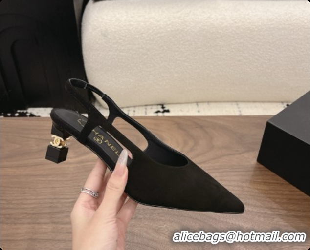 Pretty Style Chanel Suede Slingbacks 6cm Heel G47314 Black 2026
