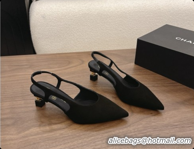 Pretty Style Chanel Suede Slingbacks 6cm Heel G47314 Black 2026